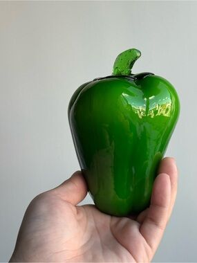 Green Bell Pepper Vegetable Vintage Blown Glass Art Decor